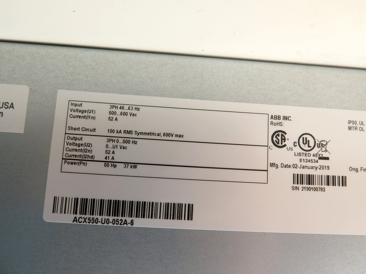 ABB ACH550-U0-052A-6 AC Drive 50HP 500-600V 52A 3PH - Advance Operations