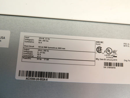 ABB ACH550-U0-052A-6 AC Drive 50HP 500-600V 52A 3PH - Advance Operations