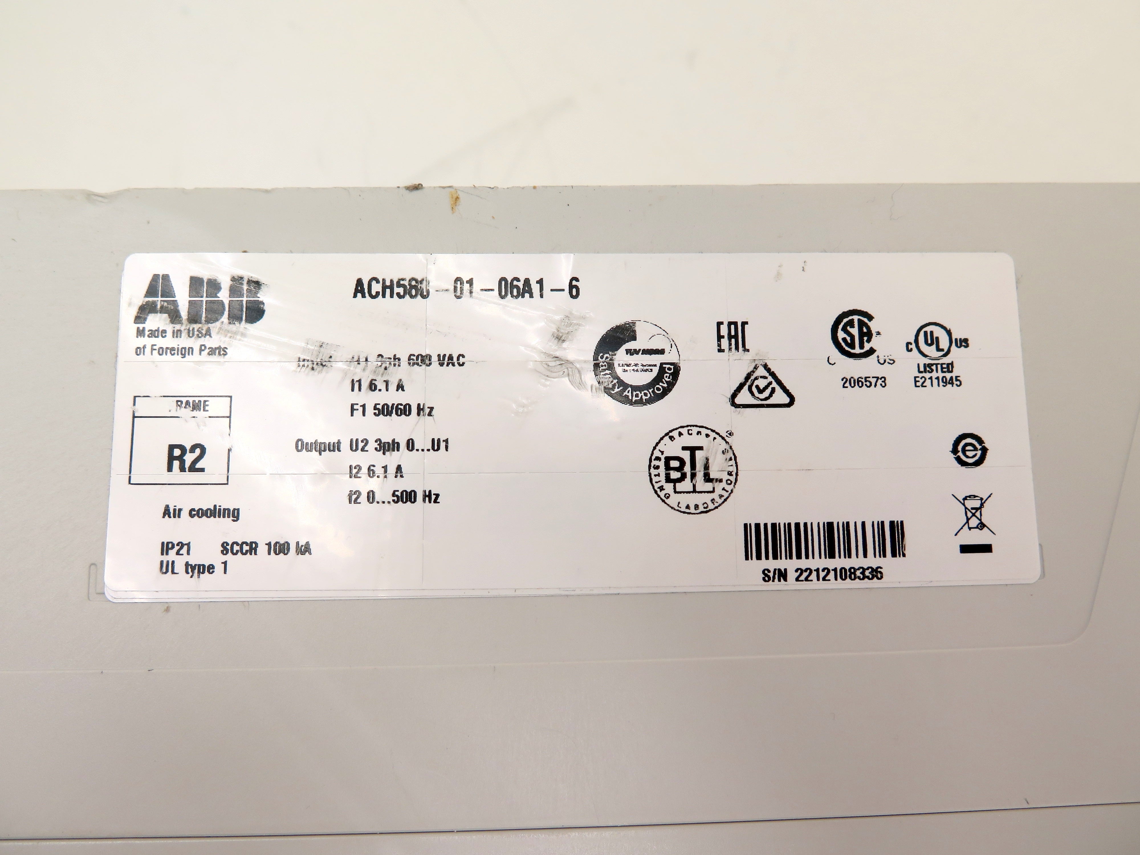ABB ACH580-01-06A1-6 HVAC AC Drive 3Ph 600Vac 6.1A - Advance Operations