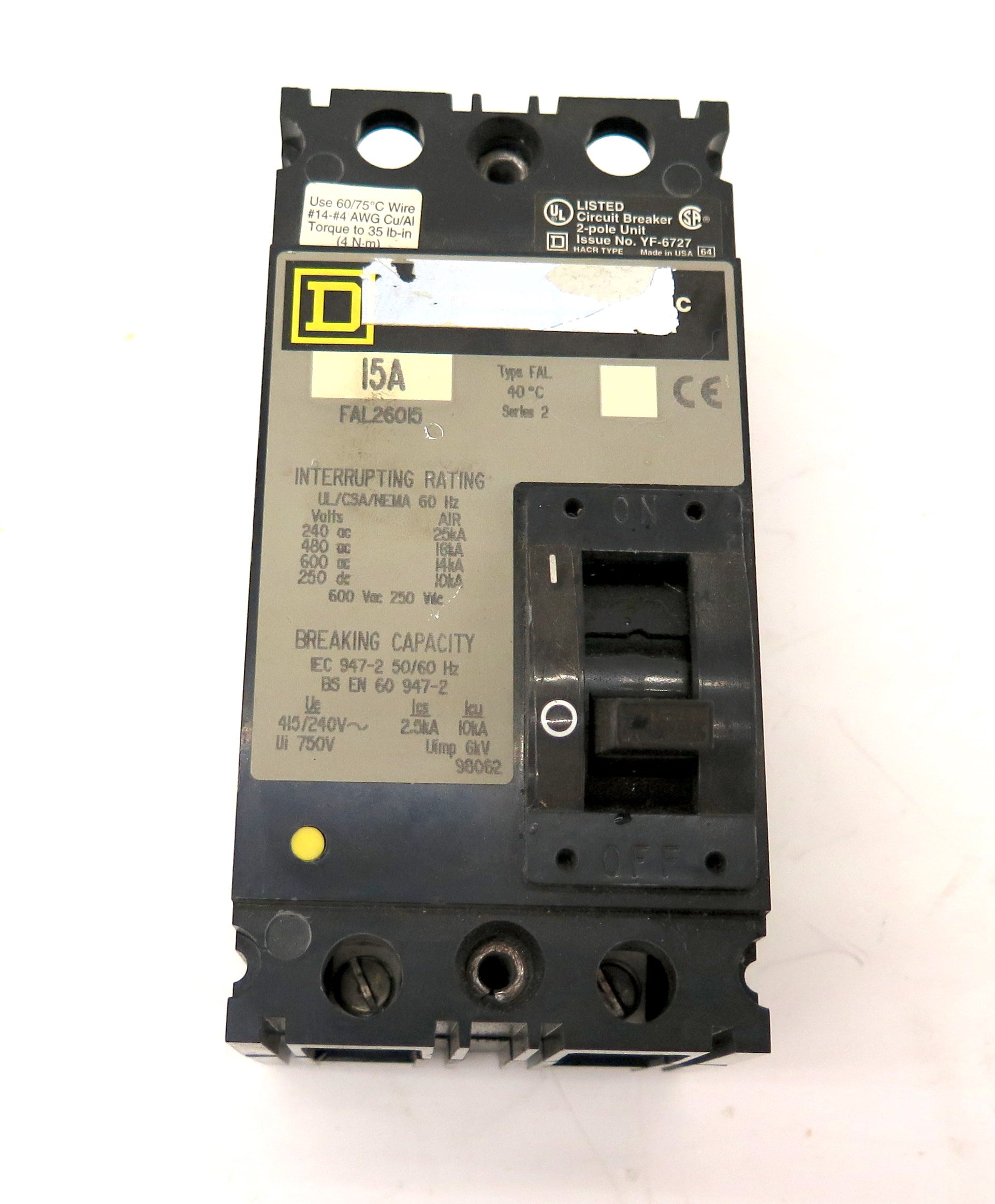 Square D FAL26015 Industrial Grade 15A Circuit Breaker 2 Pole - Advance Operations