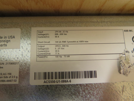 ABB ACS550-U1-099A-6 AC Drive 100HP 500-600Vac 99A 75kW *READ* - Advance Operations