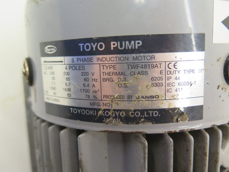 Toyo oki Kogyo Co. / Toyo TWF4819AT Pump 200-220vac 1.5kW - Advance Operations