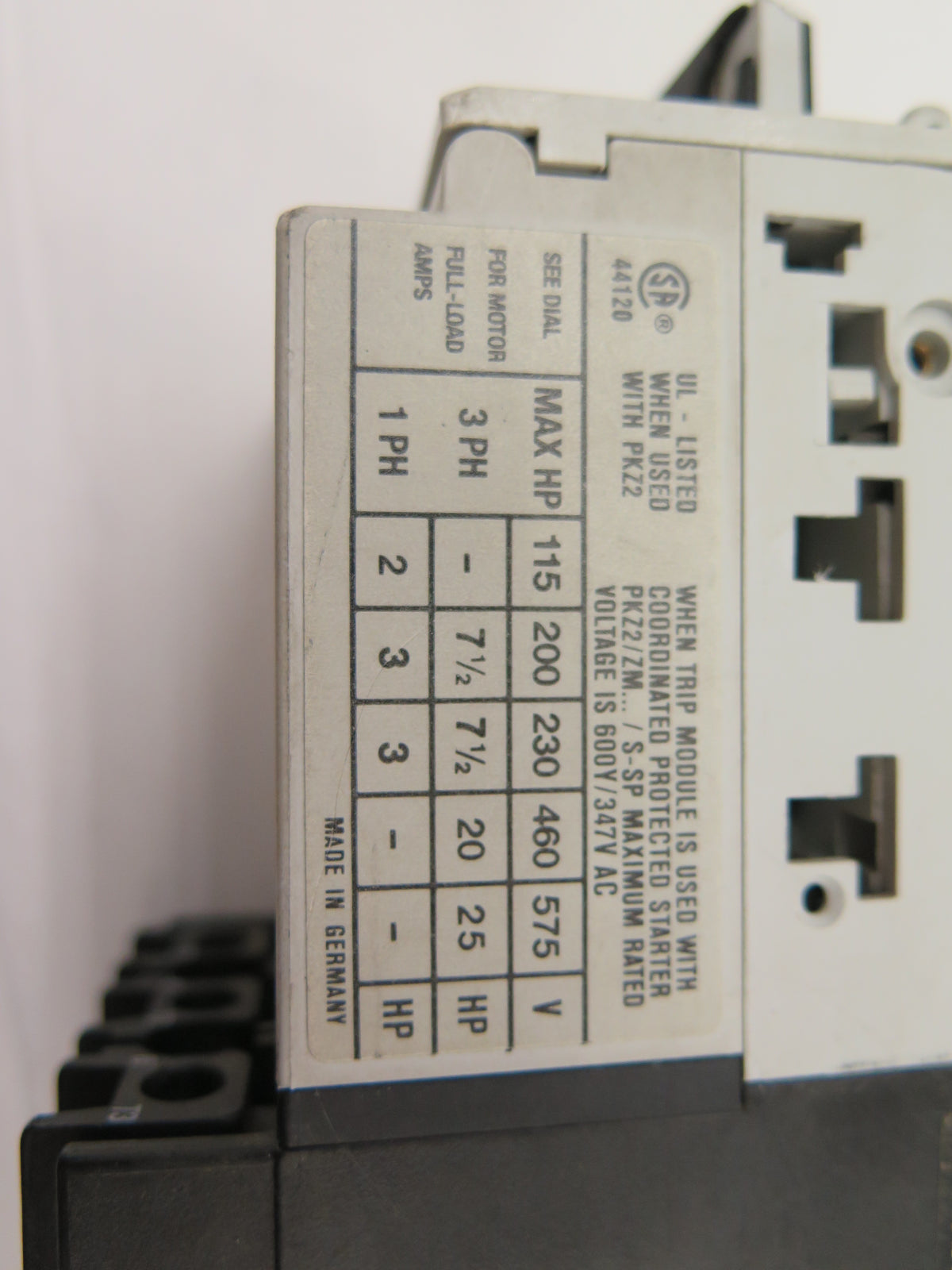 Klockner Moeller PKZ 2-SP / ZM-25-PKZ2 Motor Starter Module Overload - Advance Operations