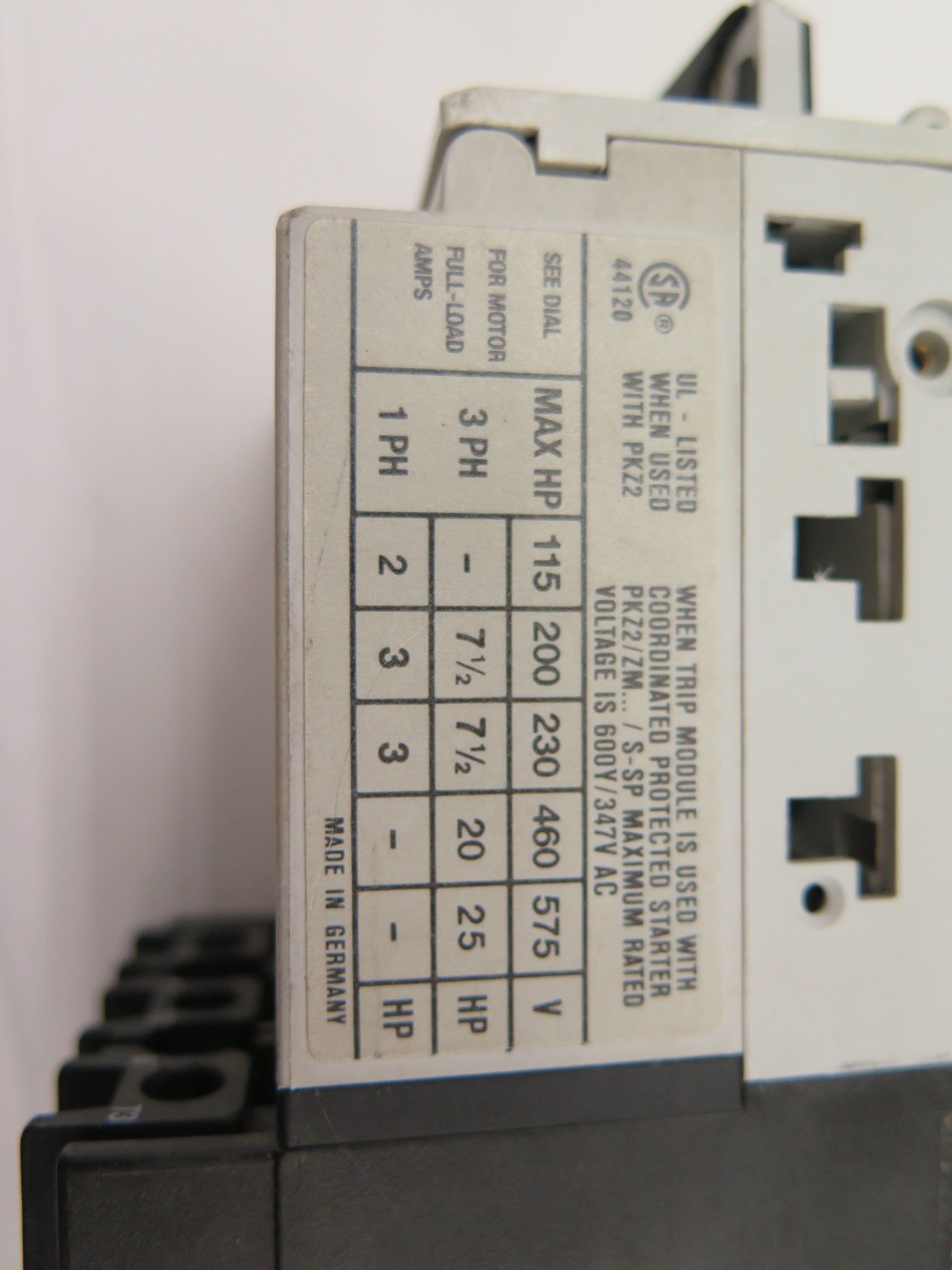 Klockner Moeller PKZ 2-SP / ZM-25-PKZ2 Motor Starter Module Overload - Advance Operations