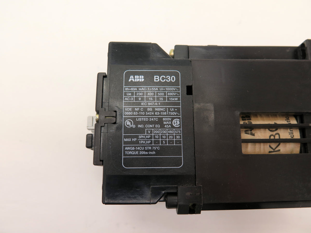 ABB BC30C*EX Contactor 600Vmax 30HP Relay 24V Coil - Advance Operations